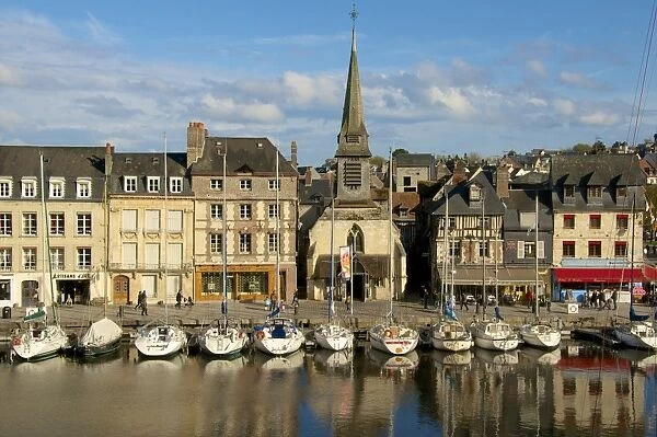 Naval Museum in the ancient Saint Etienne church, on the quay along the Vieux Bassin, with its boats, Honfleur, Calvados, Normandy, France