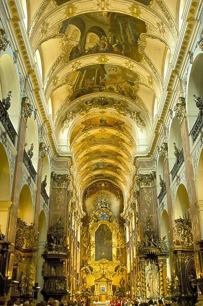 Nave of the baroque church of St. James, Prague, Czech Republic, Europe