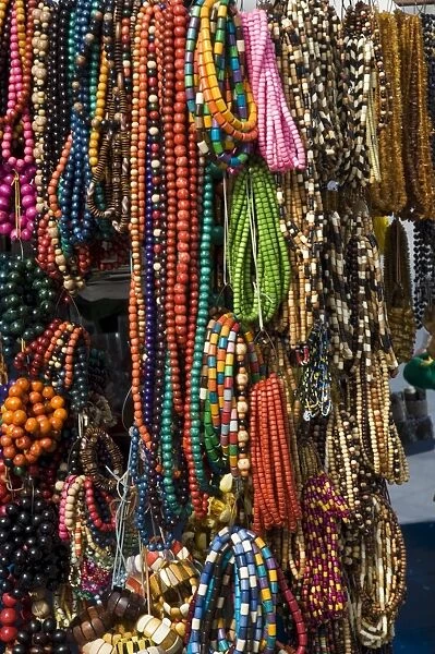 Necklaces on a market stall in the Cloth Hall on Main Market Square