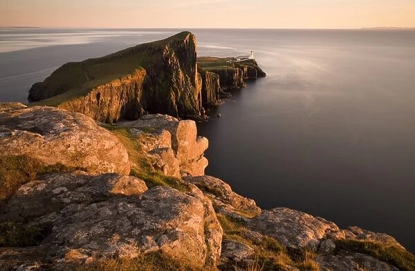 Neist Point and Lighthouse bathed in evening light, Isle of Skye, Highland