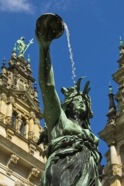 Neo-renaissance statue in a fountain at the Hamburg Rathaus (City Hall), opened 1886, Hamburg, Germany, Europe