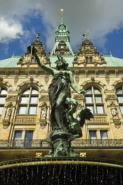 Neo-renaissance statues and fountain at the Hamburg Rathaus (City Hall), opened 1886, Hamburg, Germany, Europe