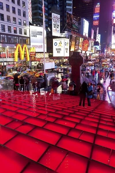 Neon lights on a rainy night, Times Square, Manhattan, New York City, New York