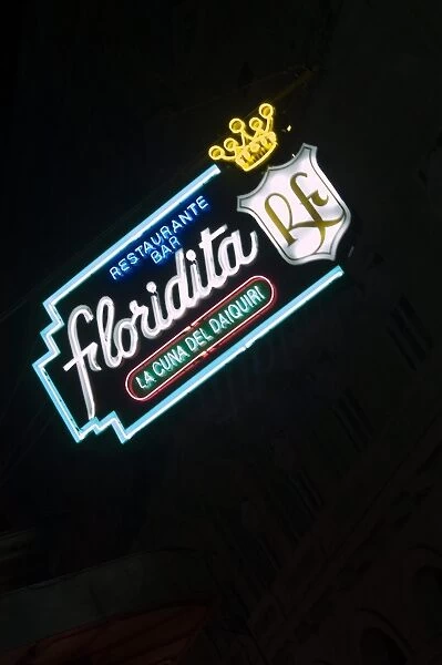 Neon sign for the Floridita Bar and Restaurant famous for its frozen daiquiries