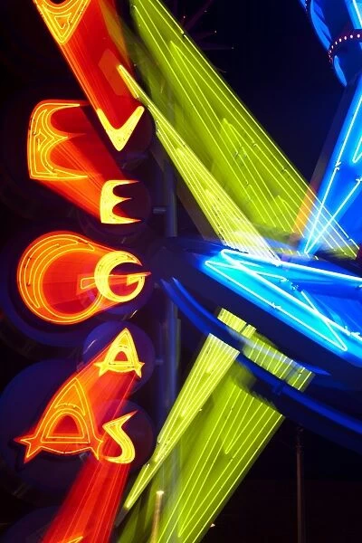 Neon Vegas sign at night, Downtown, Freemont East Area, Las Vegas, Nevada, United States of America, North America