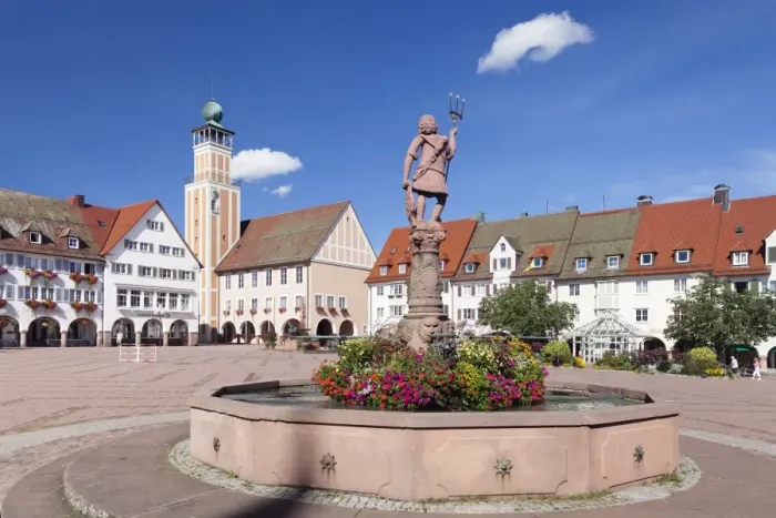 Framed Print : Neptun Fountain, Town Hall, market place, Freudenstadt, Black Forest, Baden Wurttemberg, Germany, Europe Framed Print : Neptun Fountain, Town Hall, market place, Freudenstadt, Black Forest, Baden Wurttemberg, Germany, Europe