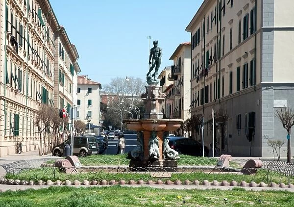 Neptune and the Nereids fountain, Piazza Modigliani, Livorno, Tuscany, Italy, Europe