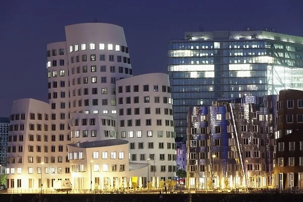 Neuer Zollhof, designed by Frank Gehry, Medai Harbour (Medienhafen), Dusseldorf, North Rhine Westphalia, Germany, Europe