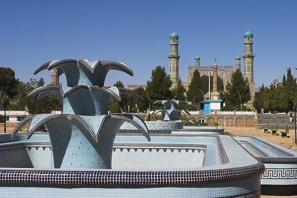 New fountain in front of the Friday Mosque or Masjet-eJam, built in the year 1200 by the Ghorid Sultan Ghiyasyddin on the site of an earlier 10th century mosque, Herat, Herat Province