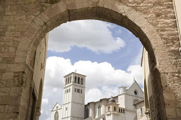 The New Gate Assisi and view of the Franciscan Basilica, UNESCO World Heritage Site