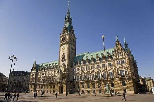 The New Gothic style Town Hall (Rathaus) in central Hamburg, Germany, Europe
