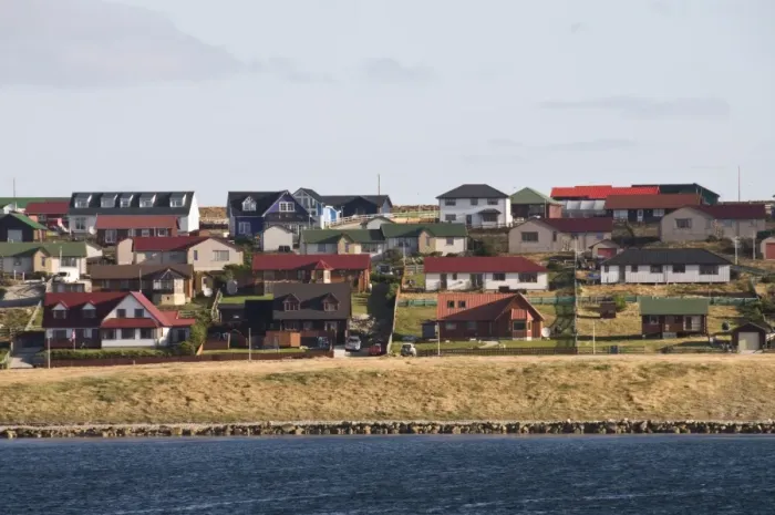 Framed Print : New housing, Port Stanley, Falkland Islands, South America Framed Print : New housing, Port Stanley, Falkland Islands, South America