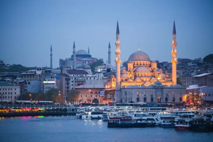 Framed Print : New Mosque (Yeni Cami) at night with Hagia Sophia (Aya Sofya) behind seen across the Golden Horn Framed Print : New Mosque (Yeni Cami) at night with Hagia Sophia (Aya Sofya) behind seen across the Golden Horn