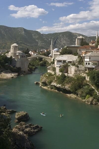 The new Old Bridge over the fast flowing River Neretva, Mostar, Bosnia