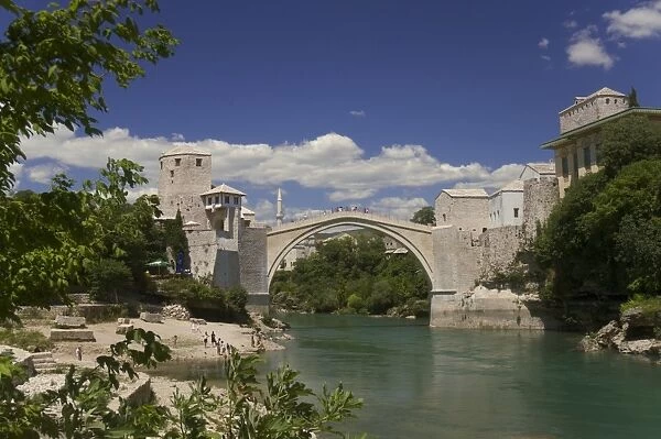 The new Old Bridge over the fast flowing River Neretva, Mostar, Bosnia