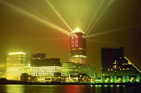 New Year light show, Canary Wharf, Docklands, London, England, United Kingdom, Europe