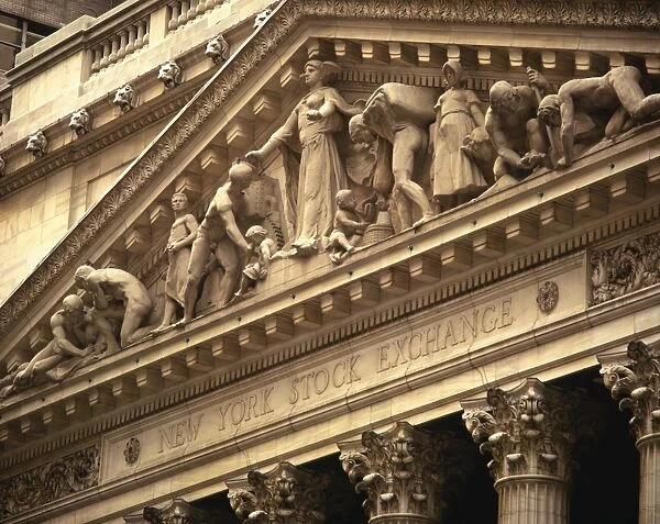 Detail of the New York Stock Exchange facade, Manhattan, New York City