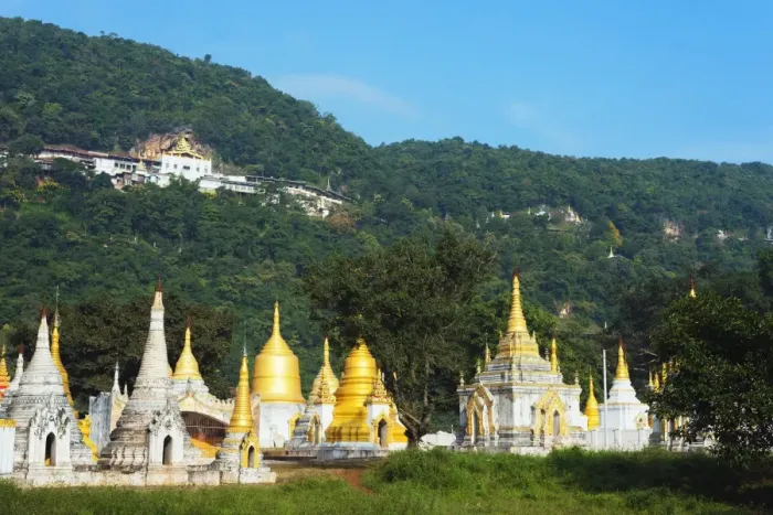 Framed Print : Nget Pyaw Taw Pagoda below entrance to Shwe Oo Min Natural Cave Pagoda, Pindaya, Myanmar (Burma), Asia Framed Print : Nget Pyaw Taw Pagoda below entrance to Shwe Oo Min Natural Cave Pagoda, Pindaya, Myanmar (Burma), Asia