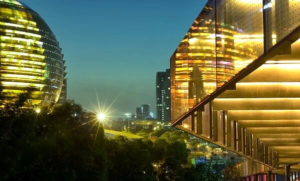 Night capture of ultra modern architecture in Jianggan, a new business district of Hangzhou