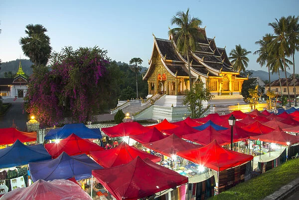 Night market outside the Royal Palace in Luang Prabang, Laos, Indochina, Southeast Asia