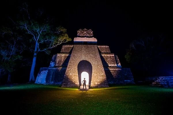 Night portrait of Pyramid at Tikal, UNESCO World Heritage Site, Guatemala, Central
