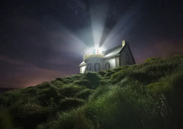 Framed Print : Night shot at Phare du Millier lighthouse, Finistere, Brittany, France, Europe Framed Print : Night shot at Phare du Millier lighthouse, Finistere, Brittany, France, Europe