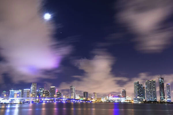Night skyline of Downtown Miami from Watson Island, Miami, Florida, United States of America