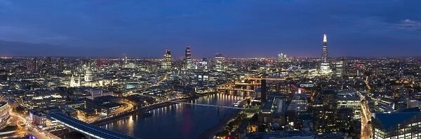 A night-time panoramic view of London and the River Thames from the top of Southbank Tower