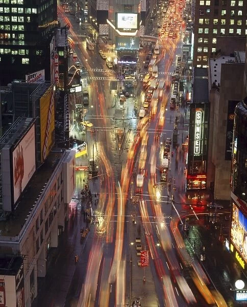 Night time view of lights in Times Square in New York
