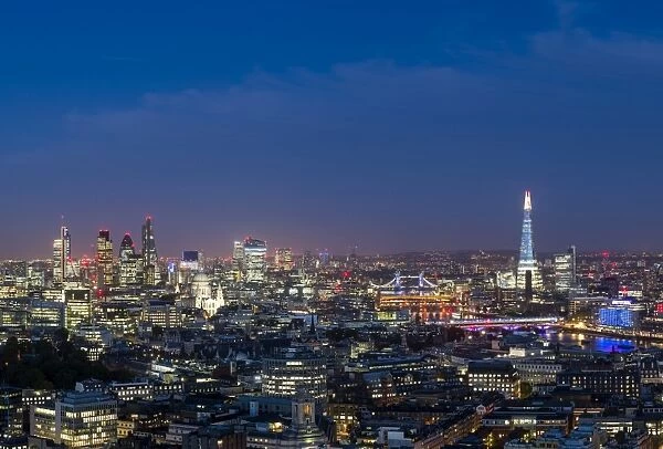 A night-time view of London and the River Thames from the top of Centre Point tower