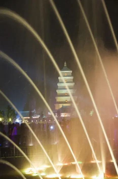 Framed Print : Night time water show at the Big Goose Pagoda Park, Tang Dynasty, built in 652 by Emperor Gaozong Framed Print : Night time water show at the Big Goose Pagoda Park, Tang Dynasty, built in 652 by Emperor Gaozong