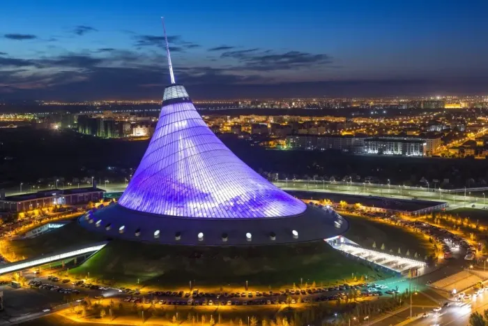 Framed Print : Night view over Khan Shatyr entertainment center, Astana, Kazakhstan, Central Asia Framed Print : Night view over Khan Shatyr entertainment center, Astana, Kazakhstan, Central Asia