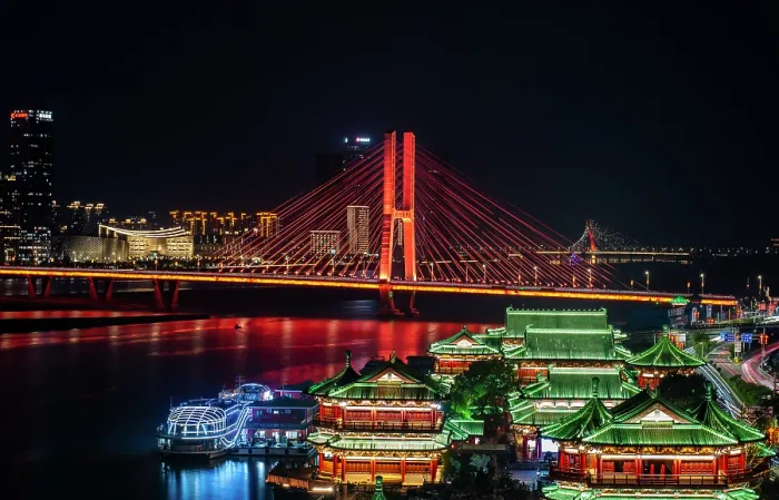 Framed Print : Night view of Nanchang City and Bayi Bridge over the Ganjiang River, Nanchang, Jiangxi Province, China Framed Print : Night view of Nanchang City and Bayi Bridge over the Ganjiang River, Nanchang, Jiangxi Province, China