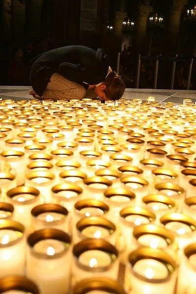 Night vigil in Notre Dame de Paris cathedral, Paris, France, Europe