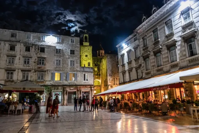 Framed Print : Nightlife in Split, Croatia, Europe Framed Print : Nightlife in Split, Croatia, Europe