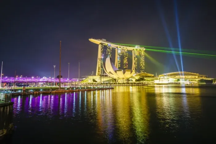 Framed Print : The nightly light and laser show in Marina Bay from the Marina Bay Sands, Singapore Framed Print : The nightly light and laser show in Marina Bay from the Marina Bay Sands, Singapore