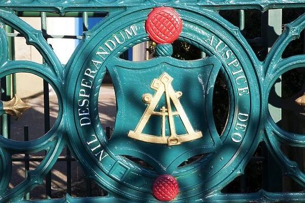 Nil Desperandum motto on iron gate at Mowbray Gardens, Sunderland, Tyne and Wear, England, United Kingdom, Europe