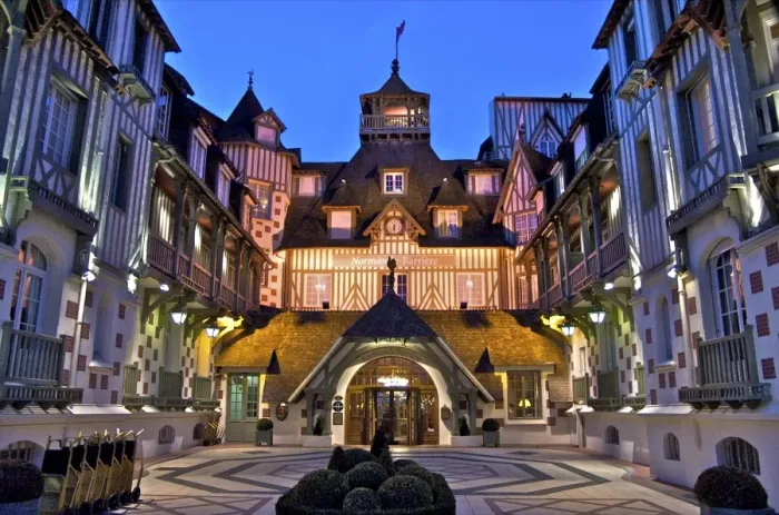 Framed Print : Normandy Barriere Hotel in the evening, Deauville, Normandy, France Framed Print : Normandy Barriere Hotel in the evening, Deauville, Normandy, France