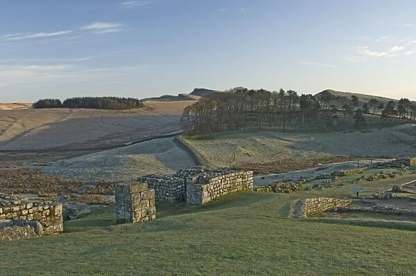 North gateway looking east to Kings Hill and Sewingshields Crag, Housesteads Roman Fort