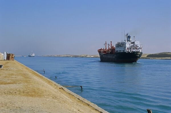 Northbound freighter on the Suez Ship Canal, Suez, Egypt, North Africa