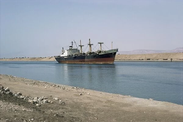 Northbound ship, Suez Canal, Egypt, North Africa, Africa