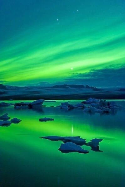 The Northern Lights (Aurora Borealis), Jokulsarlon, South Iceland, Polar Regions