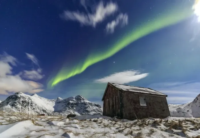 Framed Print : Northern Lights (aurora borealis) over a small wooden house. Flakstad, Lofoten Islands Framed Print : Northern Lights (aurora borealis) over a small wooden house. Flakstad, Lofoten Islands