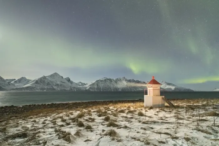 Framed Print : The Northern Lights (aurora borealis) and stars illuminate the lighthouse framed by icy sea Framed Print : The Northern Lights (aurora borealis) and stars illuminate the lighthouse framed by icy sea