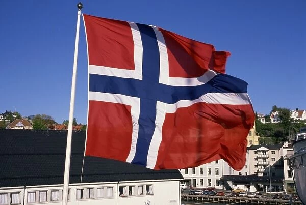 Norwegian flag flying at Arendal, Norway, Scandinavia, Europe