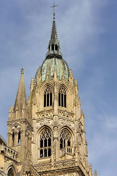Notre Dame de Bayeux cathedral central tower, Bayeux, Normandy, France, Europe