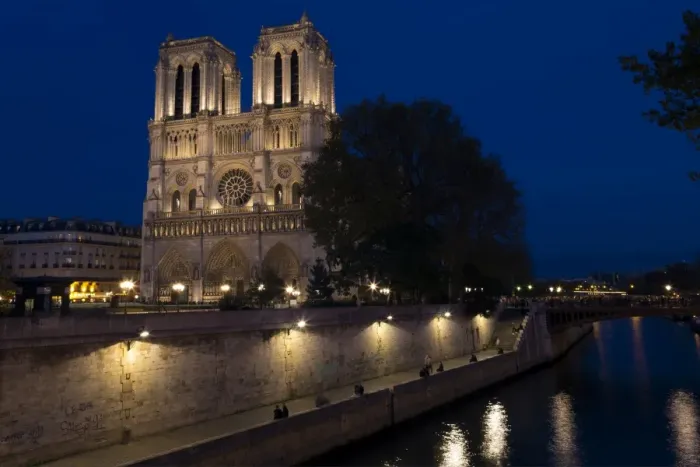 Framed Print : Notre Dame Cathedral and River Seine at night, Paris, France, Europe Framed Print : Notre Dame Cathedral and River Seine at night, Paris, France, Europe