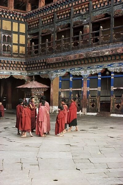 Novice monks in Rimpong Dzong (monastery), Paro, Bhutan, Asia