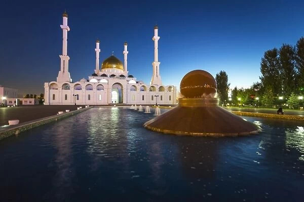 Nur Astana Mosque at dusk, Astana, Kazakhstan, Central Asia