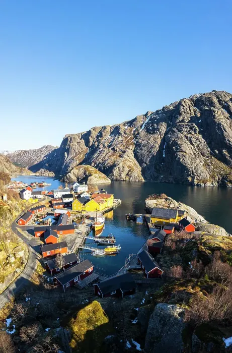 Framed Print : Nusfjord traditional fishing village with wooden rorbu on a sunny day in spring, Nusfjord, Lofoten Islands, Norway, Scandinavia, Europe Framed Print : Nusfjord traditional fishing village with wooden rorbu on a sunny day in spring, Nusfjord, Lofoten Islands, Norway, Scandinavia, Europe